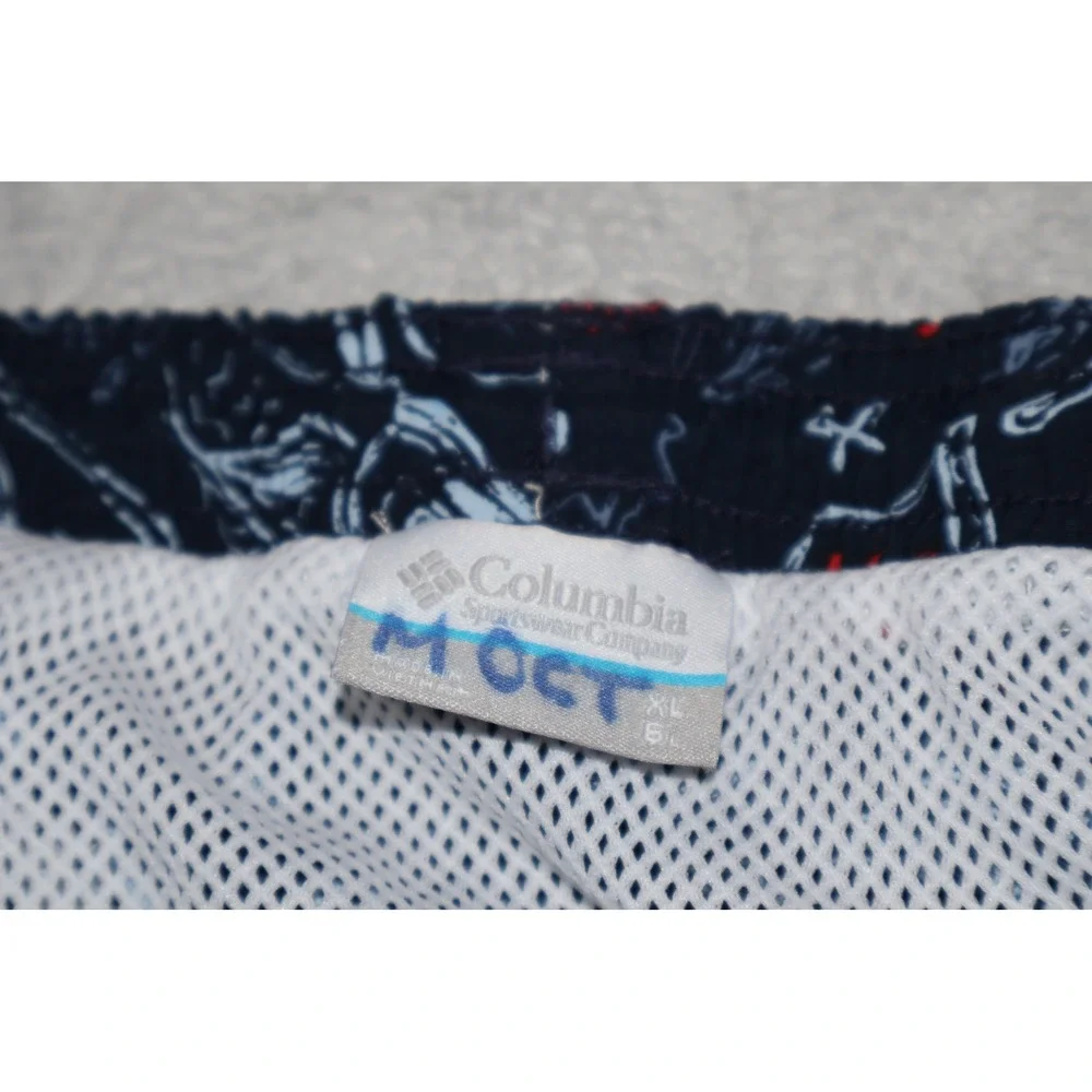 Columbia PFG Lined Swim Trunks Mens XL Navy Blue Fishing American Flag Print